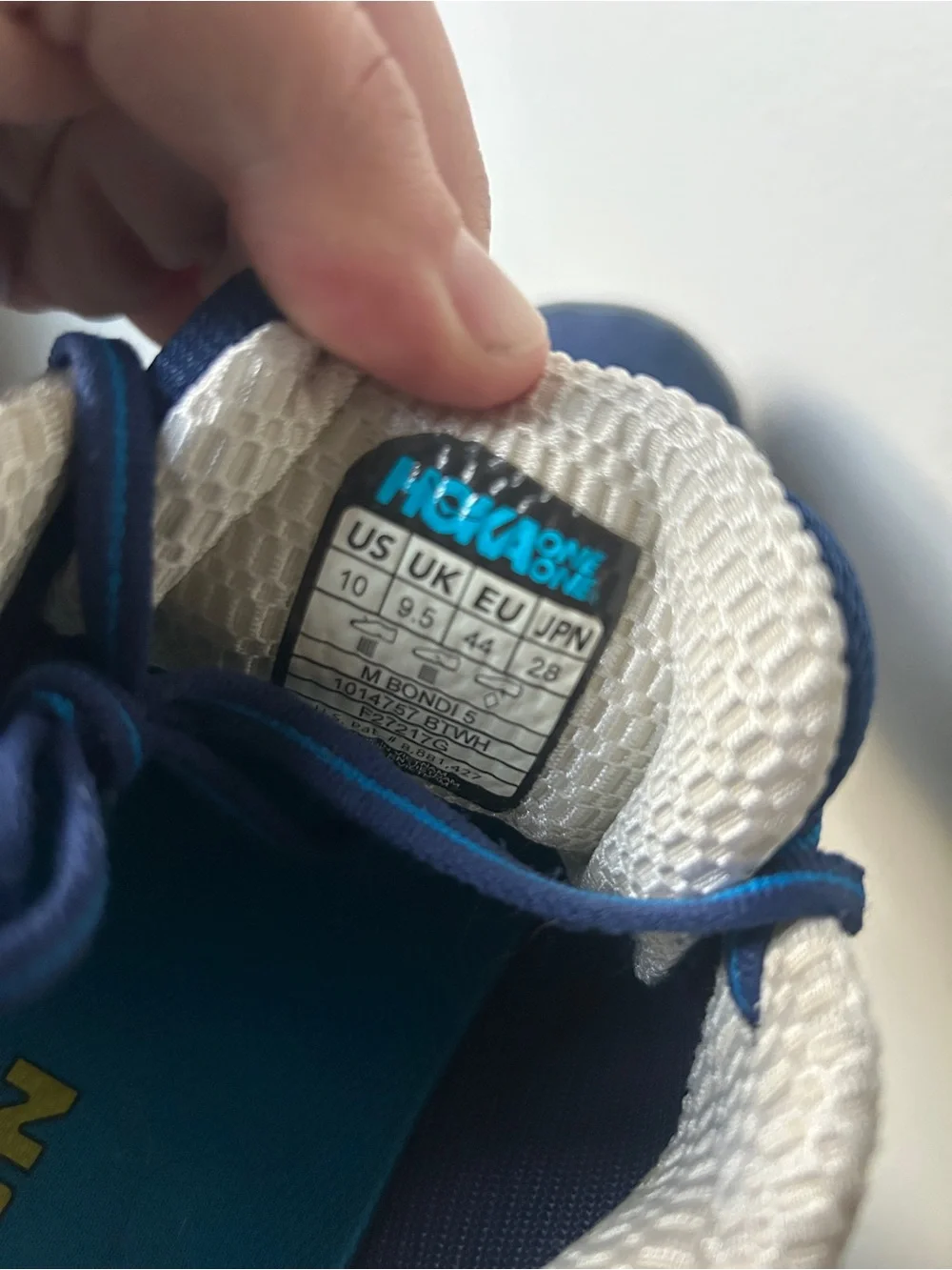 HOKA One One Bondi 5 Men’s Lace Up Running Shoes Blue/White US 10